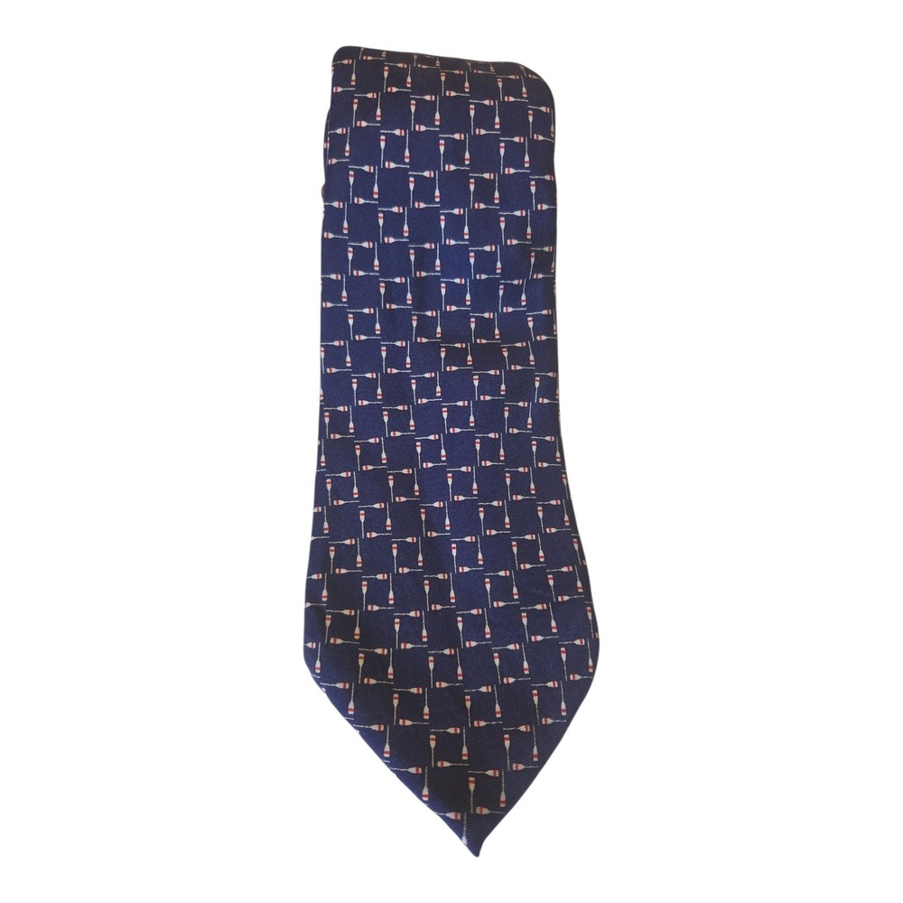 Tommy Hilfiger Mens Silk Tie Navy Blue Novelty Bowling Pin Print Classic Necktie